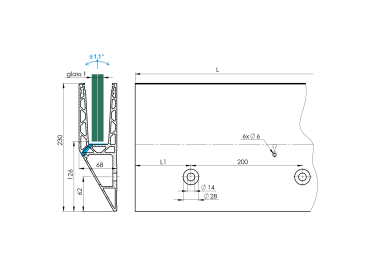 Aluminium Ganzglasgeländer Y-Bodenprofil vorgesetzt 2500mm 2,0kN Glasgeländer Natural Elox